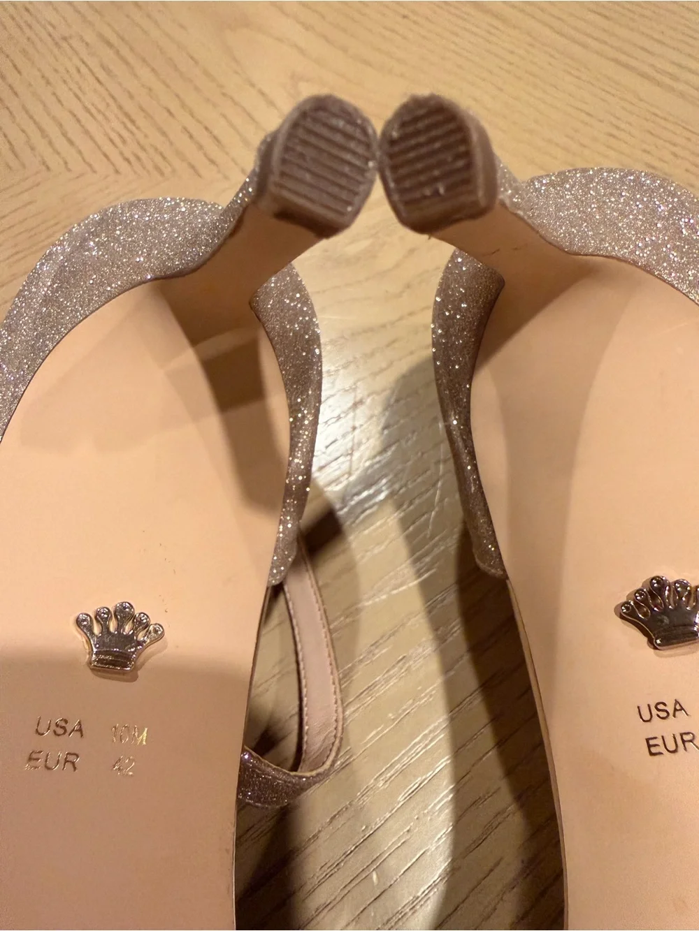 Nina NY Rose Gold Glitter Platform Peep Toe Stiletto Heels